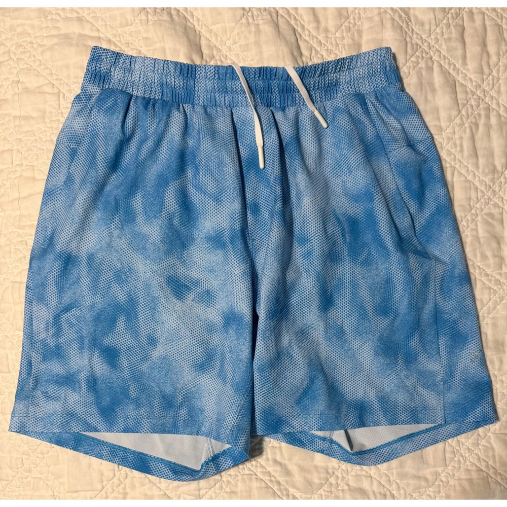 Lululemon Channel Cross Swim Shorts Mens Medium Blue Tie Dye Mesh Liner Trunks
